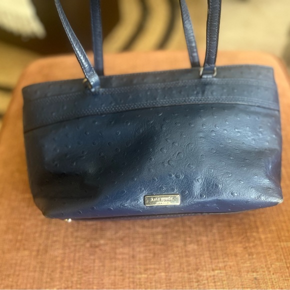 KATE SPADE New York Navy Blue Leather Ostrich Bow Handbag Shoulder Purse! - Picture 8 of 9